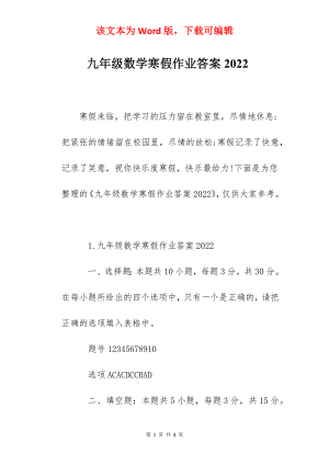 九年级数学寒假作业答案2022.docx