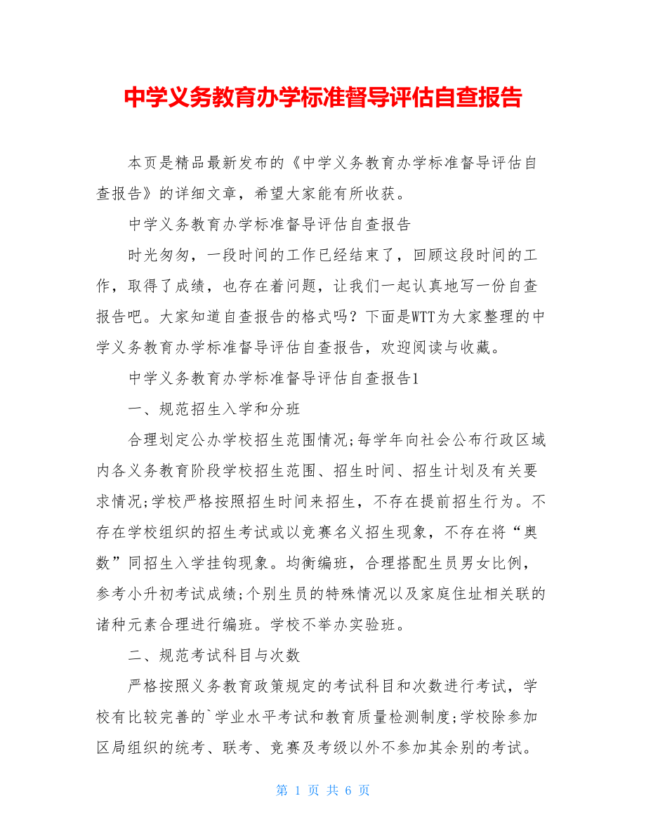 中学义务教育办学标准督导评估自查报告.doc_第1页