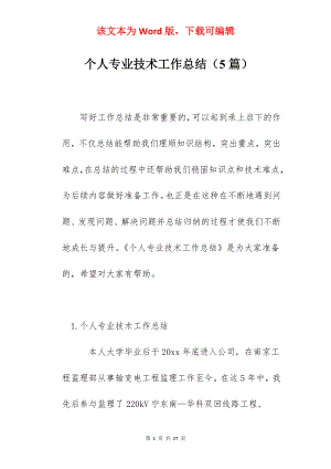 个人专业技术工作总结（5篇）.docx