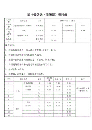 联盟特许餐厅单店菜品配方技术 火锅运营资料 小肥羊 滋补骨劲锅（中清汤锅）.doc