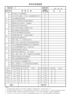 中商端酒店品牌亚朵安全手册保安部管理制度 第06章 安全管理表单 13亚朵酒店每日安全检查表.xls