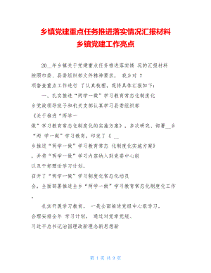 乡镇党建重点任务推进落实情况汇报材料乡镇党建工作亮点.doc