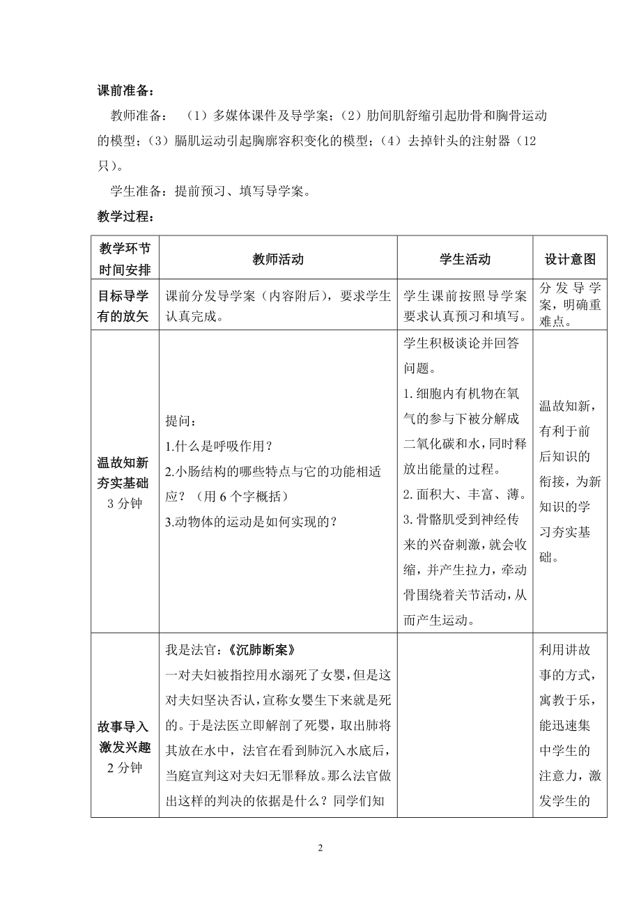 济南版初中生物七年级下册《人体与外界的气体交换》教学设计.doc_第2页