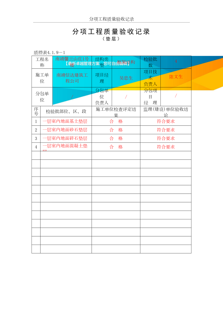 最新版福建省建筑装饰装修分部检验批表格填写实例汇编（4-1）.doc_第2页