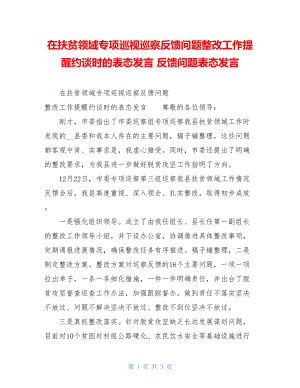 在扶贫领域专项巡视巡察反馈问题整改工作提醒约谈时的表态发言反馈问题表态发言.doc