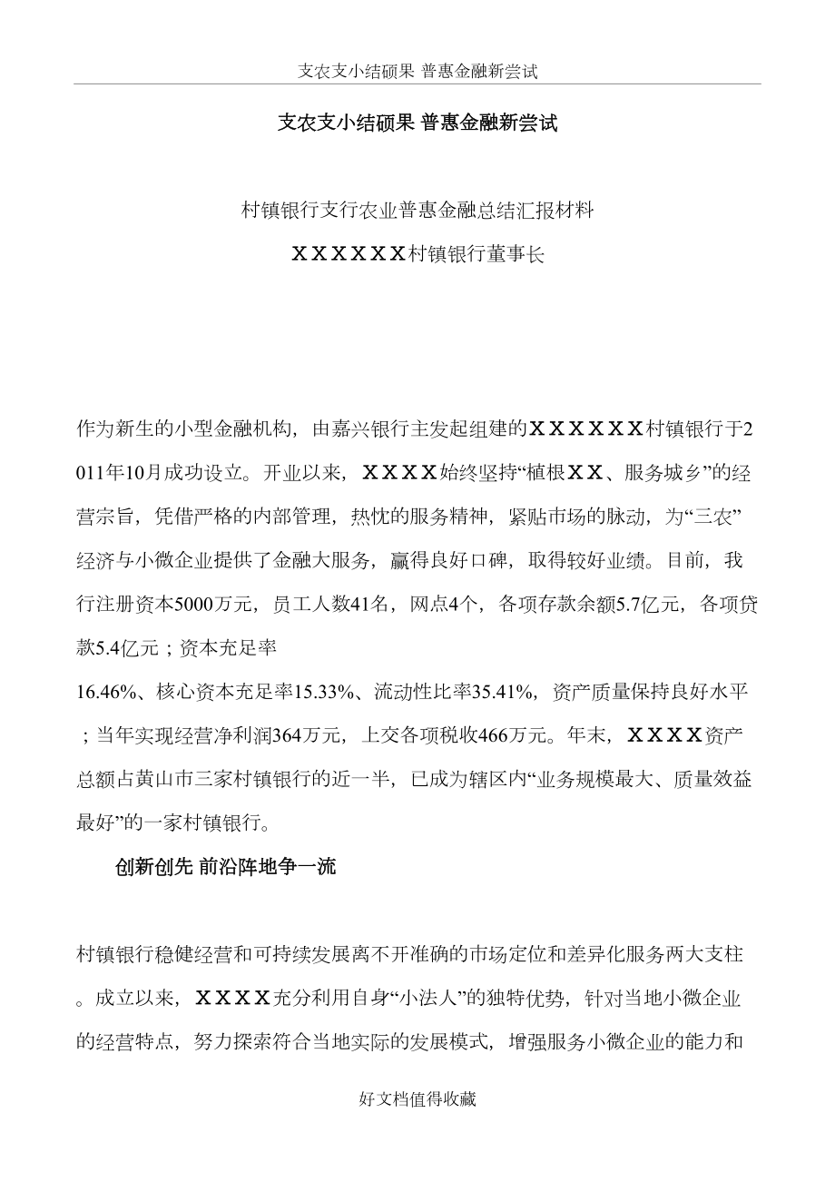 村镇银行支行农业普惠金融总结汇报材料.doc_第2页