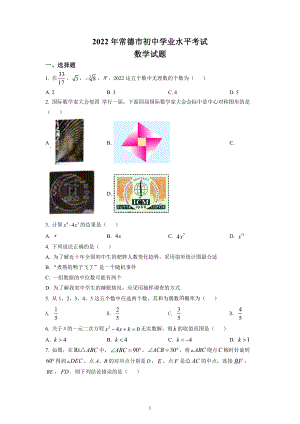 2022年湖南省常德市中考数学试题及参考答案.docx