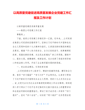 以高质量党建促进高质量发展企业党建工作汇报及工作计划.doc