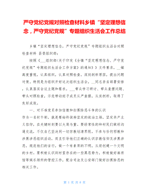 严守党纪党规对照检查材料乡镇“坚定理想信念严守党纪党规”专题组织生活会工作总结.doc