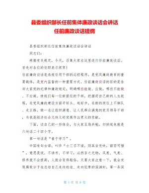 县委组织部长任前集体廉政谈话会讲话任前廉政谈话提纲.doc