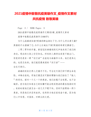 2021疫情中致敬抗疫英雄作文疫情作文素材共抗疫情致敬英雄.doc