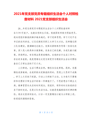 2021年党支部党员专题组织生活会个人对照检查材料2021党支部组织生活会.doc