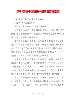 2021美丽中国我的中国梦发言稿三篇.doc