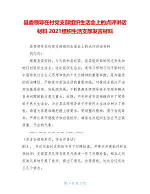 县委领导在村党支部组织生活会上的点评讲话材料2021组织生活支部发言材料.doc