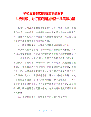 学校党支部疫情防控事迹材料---共克时艰为打赢疫情防控阻击战贡献力量.doc