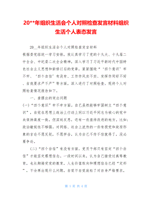 20--年组织生活会个人对照检查发言材料组织生活个人表态发言.doc