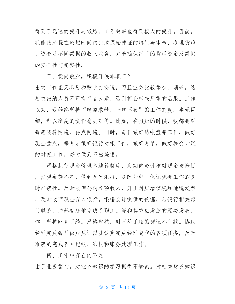 公司出纳个人工作总结模板五篇出纳工作总结范文四篇.doc_第2页