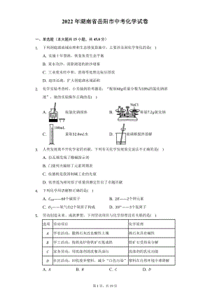 2022年湖南省岳阳市中考化学试题及答案解析.docx