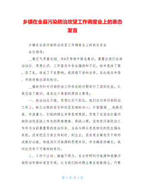 乡镇在全县污染防治攻坚工作调度会上的表态发言.doc