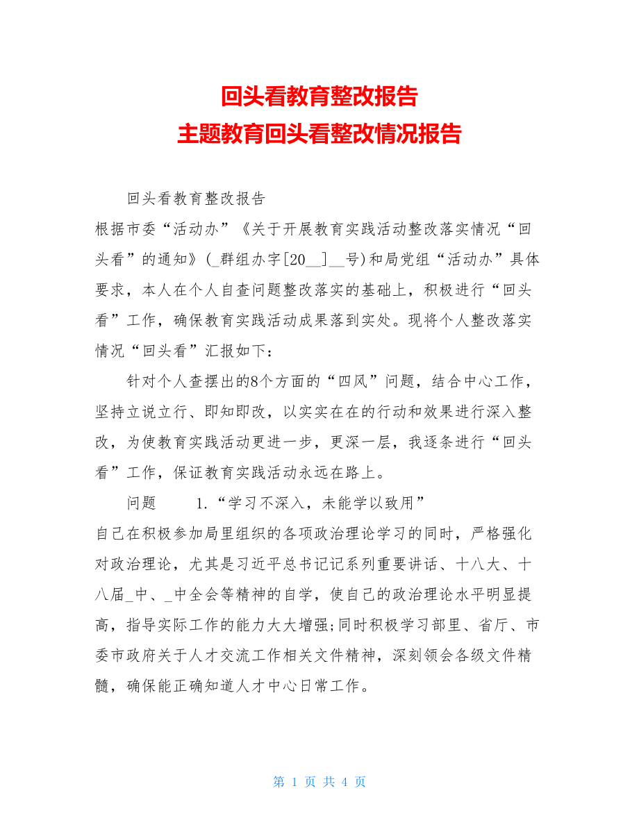 回头看教育整改报告主题教育回头看整改情况报告.doc_第1页