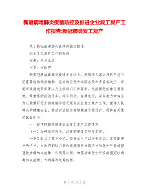 新冠病毒肺炎疫情防控及推进企业复工复产工作报告-新冠肺炎复工复产.doc