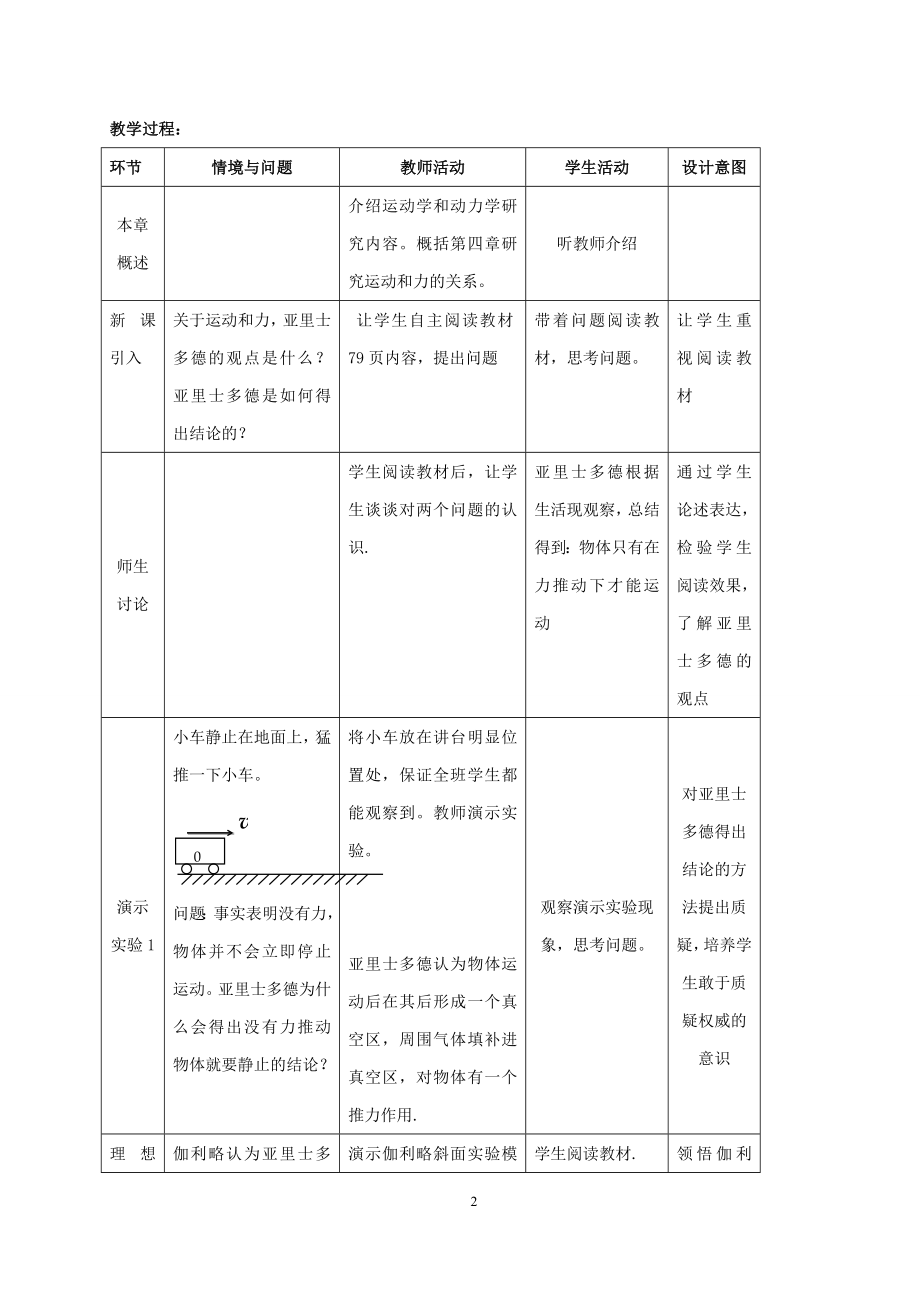 人教版（2019）高中物理必修第一册4.1牛顿第一定律教学设计.docx_第2页