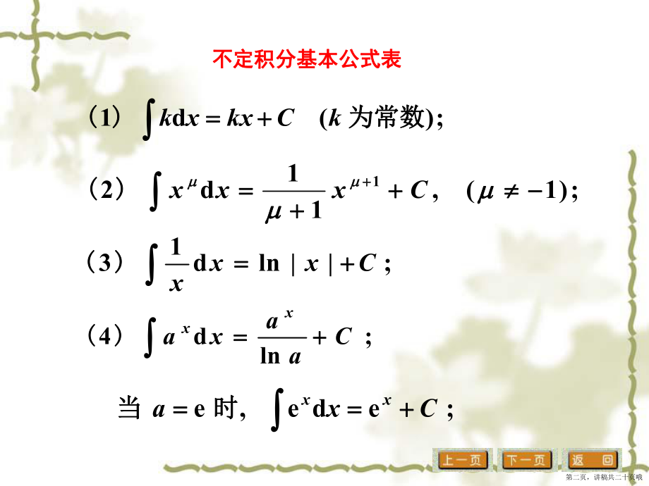 不定积分基本公式表 (2)讲稿.ppt_第2页