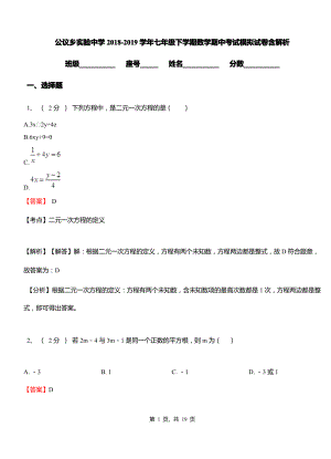 公议乡实验中学2018-2019学年七年级下学期数学期中考试模拟试卷含解析.pdf