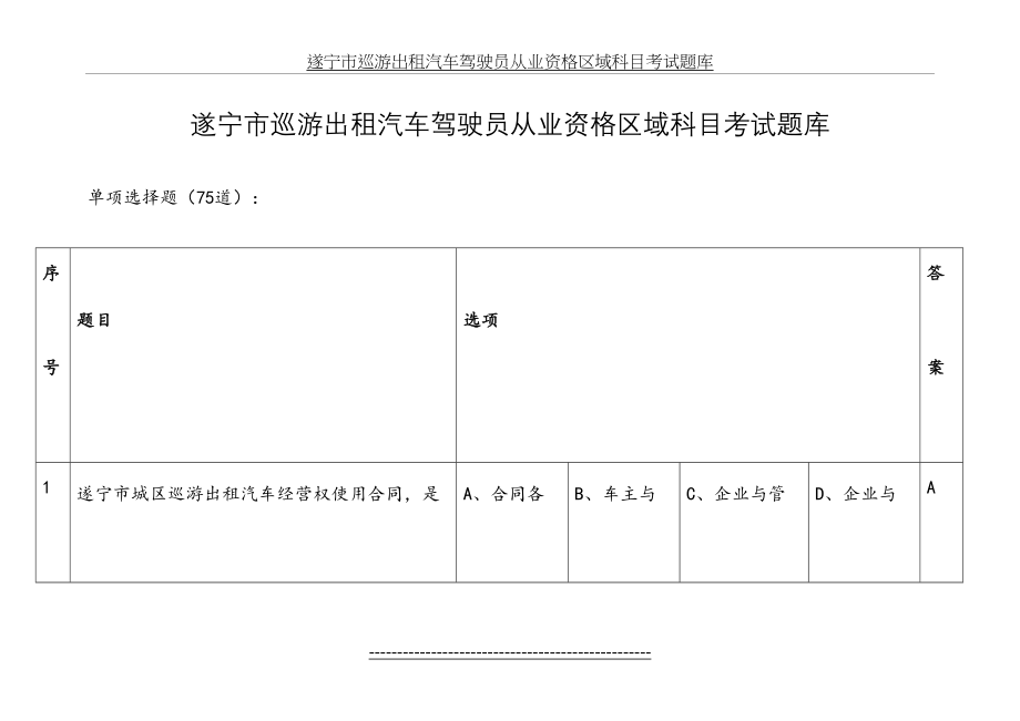 遂宁市巡游出租汽车驾驶员从业资格区域科目考试题库.doc_第2页