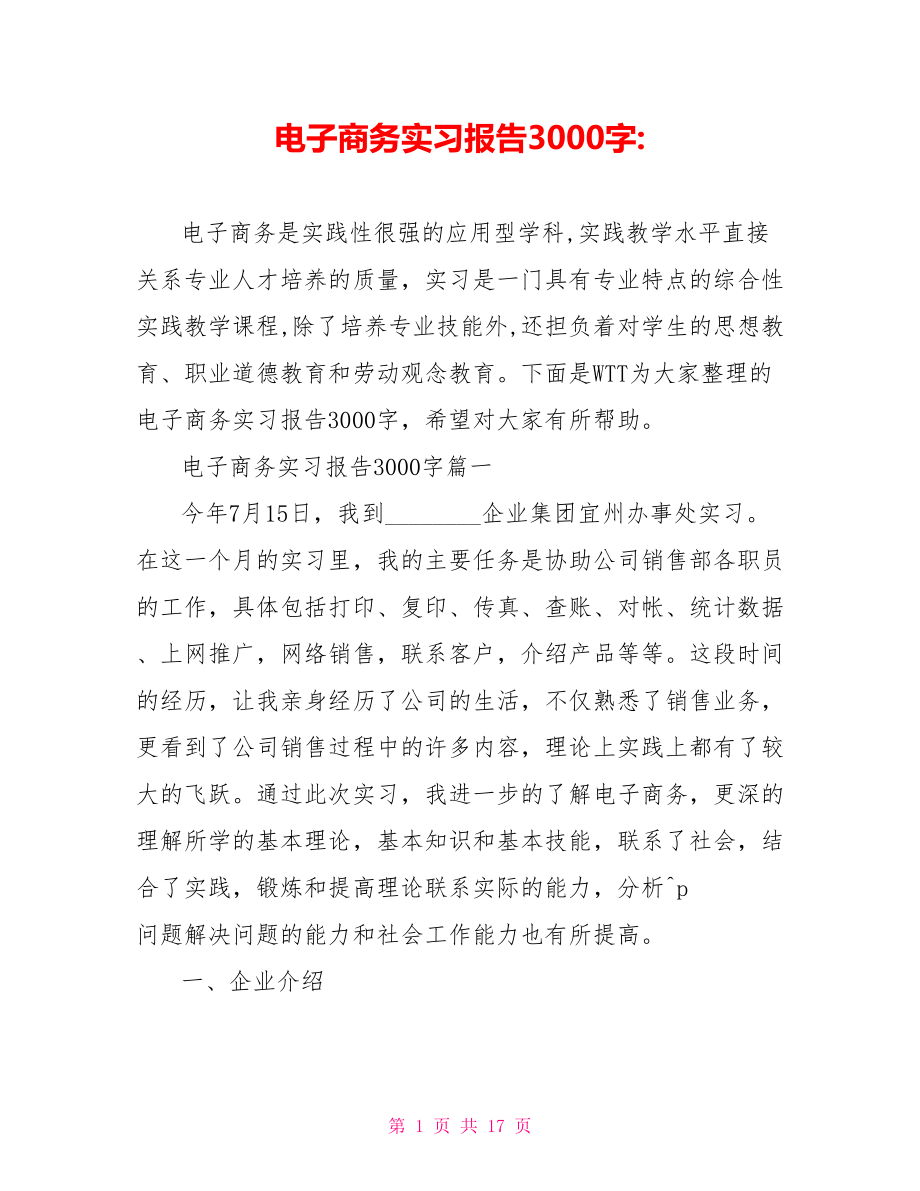 电子商务实习报告3000字 .doc_第1页