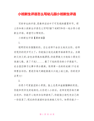 小班新生评语怎么写幼儿园小班新生评语.doc