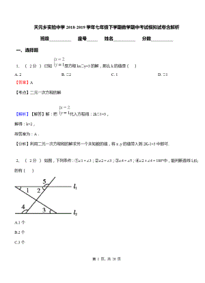 天元乡实验中学2018-2019学年七年级下学期数学期中考试模拟试卷含解析.pdf