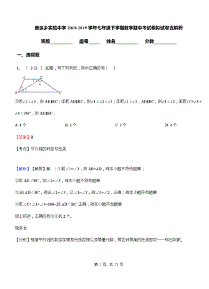 善溪乡实验中学2018-2019学年七年级下学期数学期中考试模拟试卷含解析.pdf