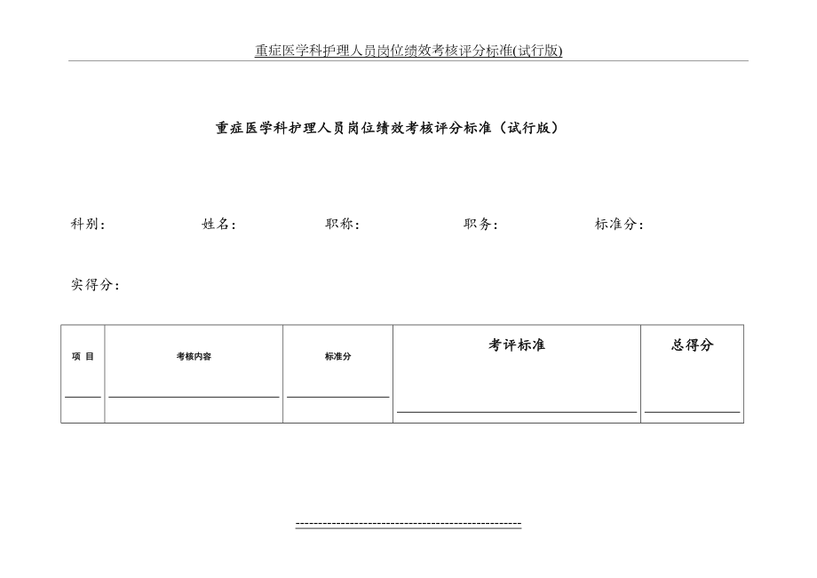 重症医学科护理人员岗位绩效考核评分标准(试行版).doc_第2页