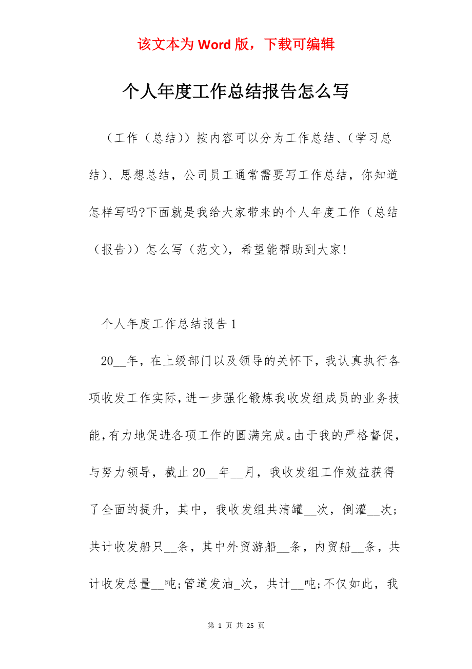 个人年度工作总结报告怎么写.docx_第1页