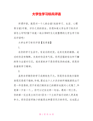 大学生学习标兵评语.doc