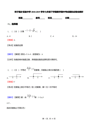 柿子园乡实验中学2018-2019学年七年级下学期数学期中考试模拟试卷含解析.pdf