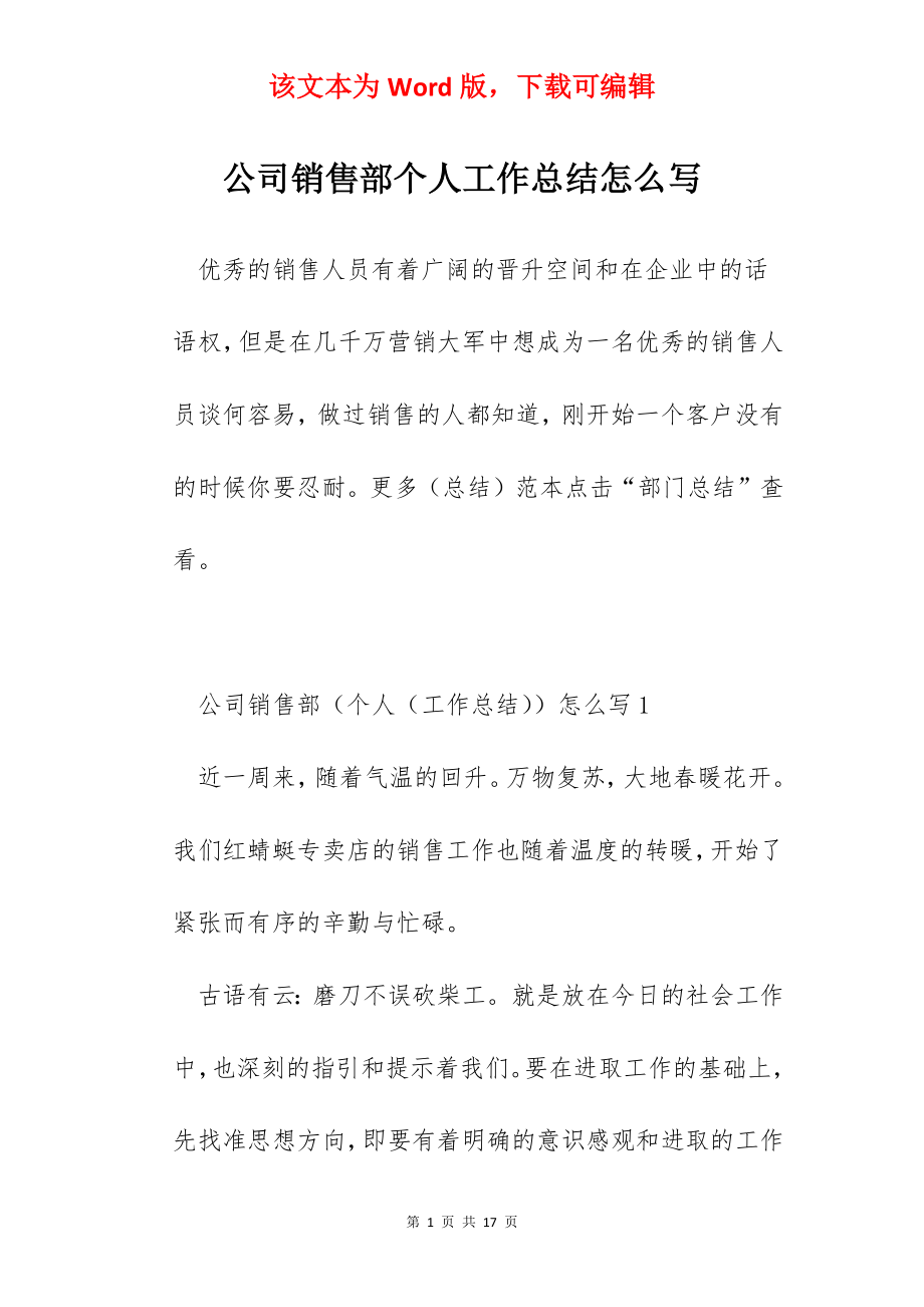 公司销售部个人工作总结怎么写.docx_第1页