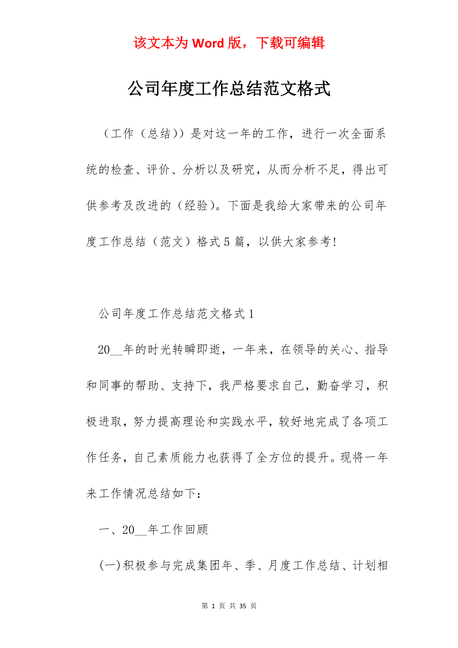 公司年度工作总结范文格式.docx_第1页