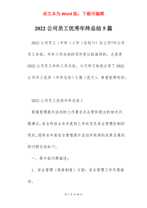 2022公司员工优秀年终总结5篇.docx