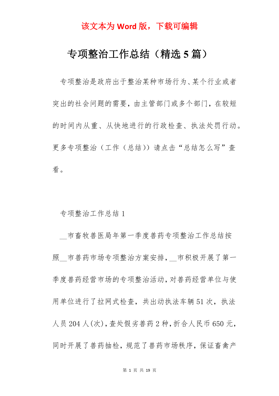 专项整治工作总结（精选5篇）.docx_第1页