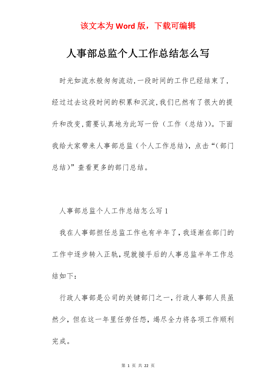 人事部总监个人工作总结怎么写.docx_第1页