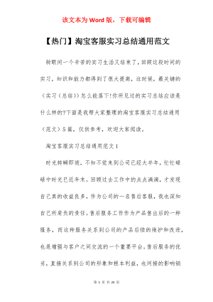 【热门】淘宝客服实习总结通用范文.docx