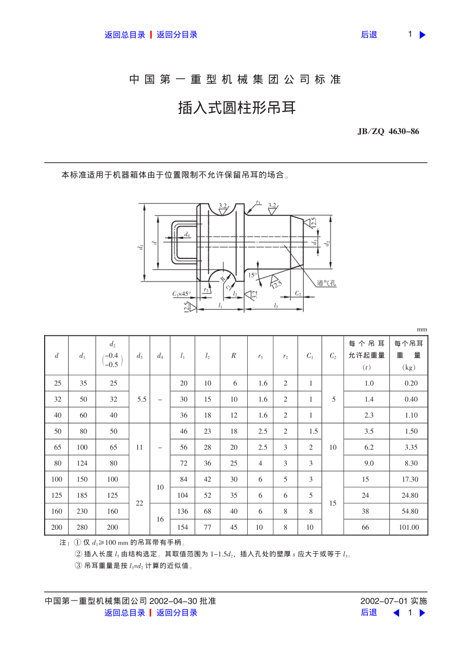 ZG标准之插入式圆柱形吊耳中国一重机械.pdf_第1页