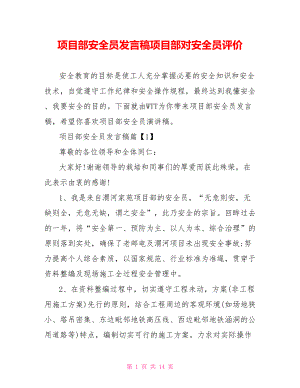 项目部安全员发言稿项目部对安全员评价.doc