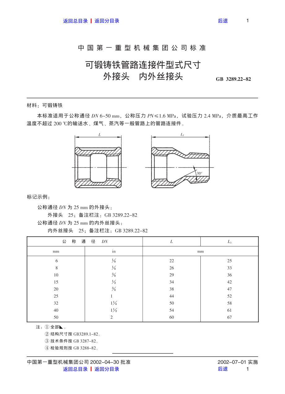 ZG标准之可锻铸铁管路连接件型式尺寸外接头内外丝接头中国一重机械.pdf_第1页