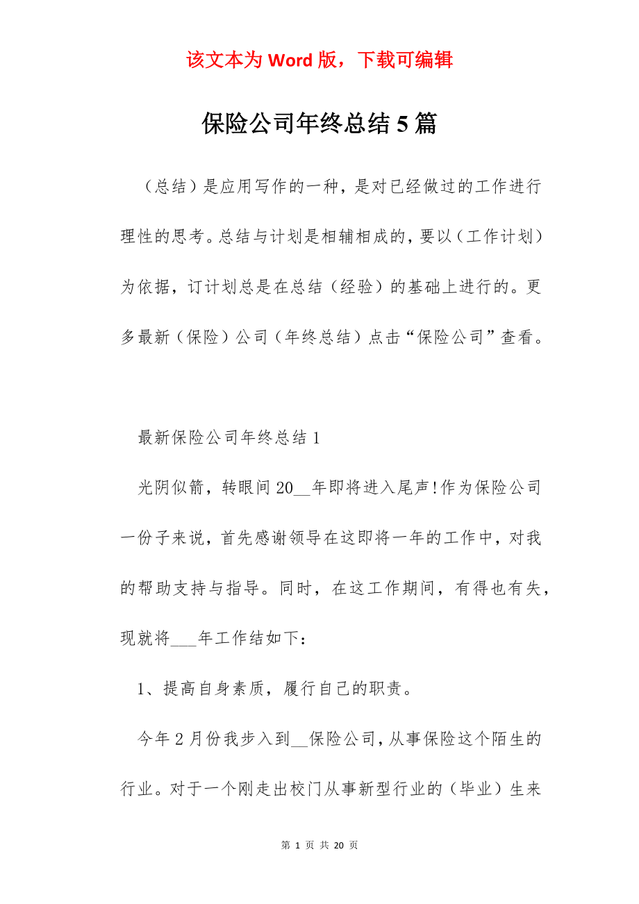 保险公司年终总结5篇.docx_第1页