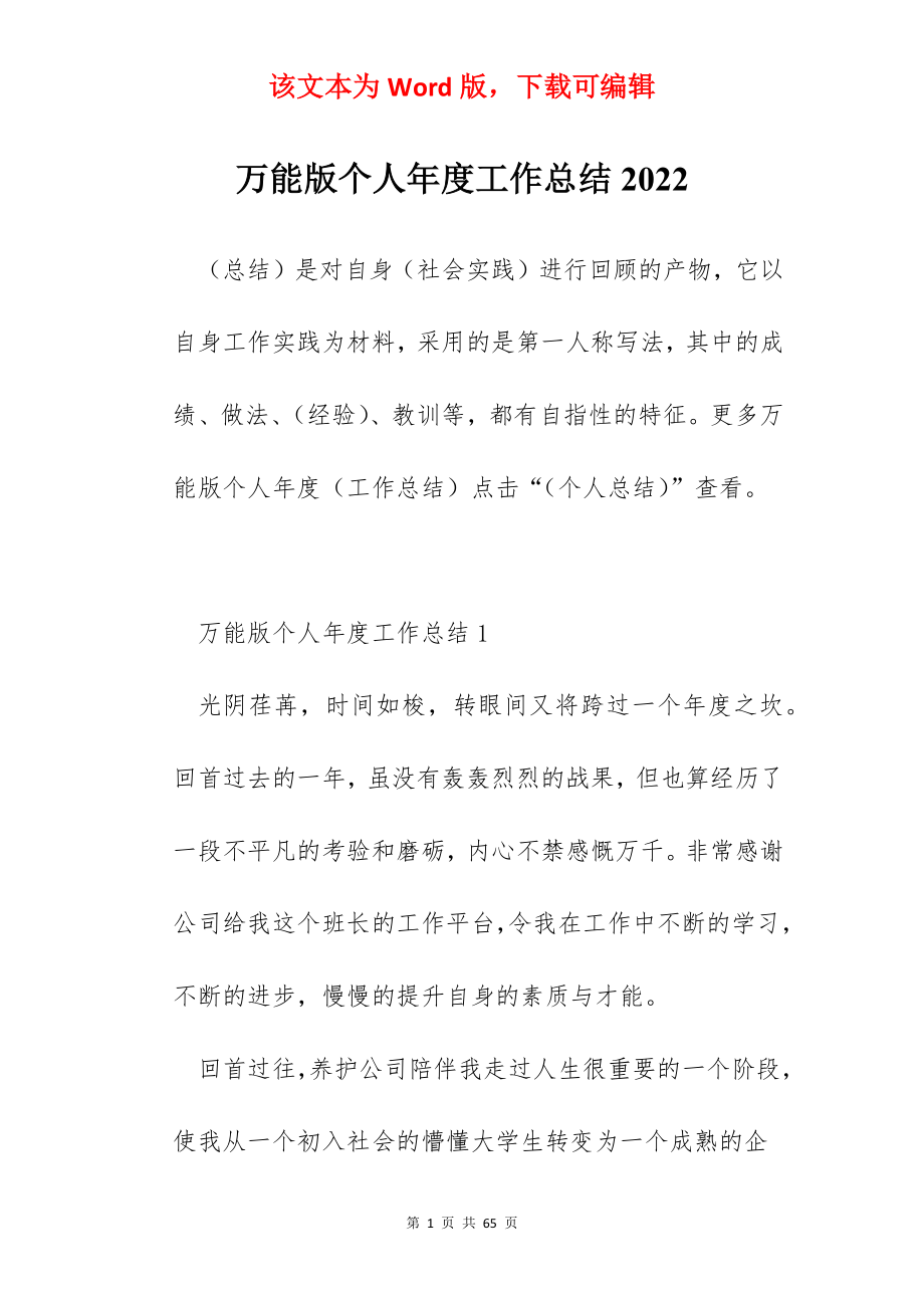 万能版个人年度工作总结2022.docx_第1页