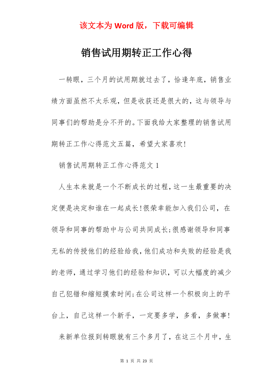 销售试用期转正工作心得.docx_第1页