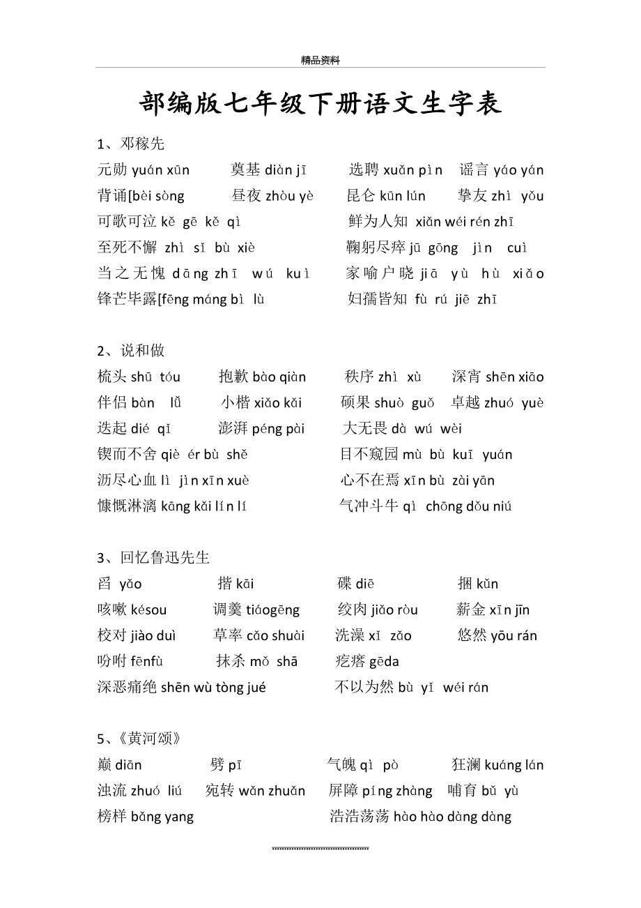 (完整word)2018--2019学年部编版七年级下册语文生字表.doc_第1页